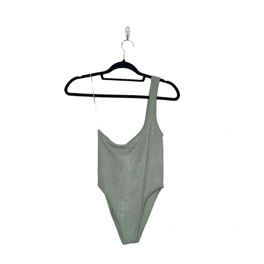 Zara Limitless Contour Bodysuit Sage Green One Shoulder Terrycloth NWT Xsmall
